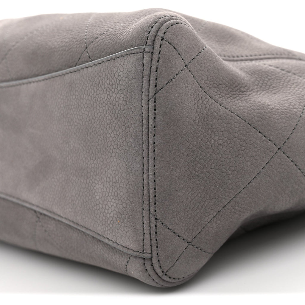 Nubuck Caviar Quilted Large Shopping Bag Grey