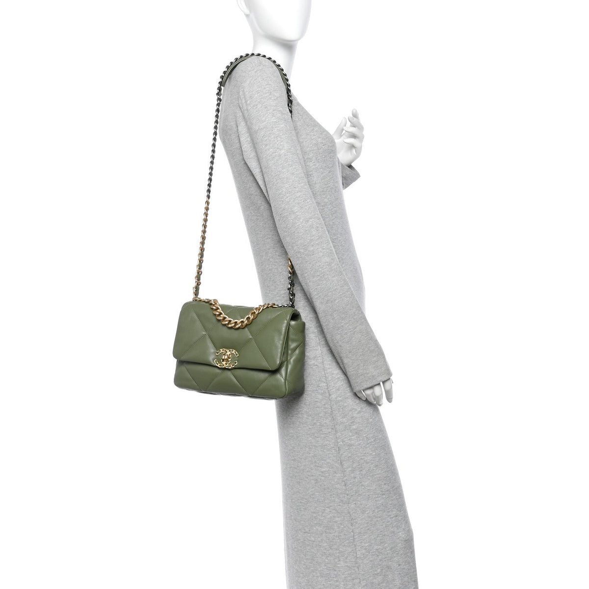 Lambskin Quilted Medium Chanel 19 Flap Green