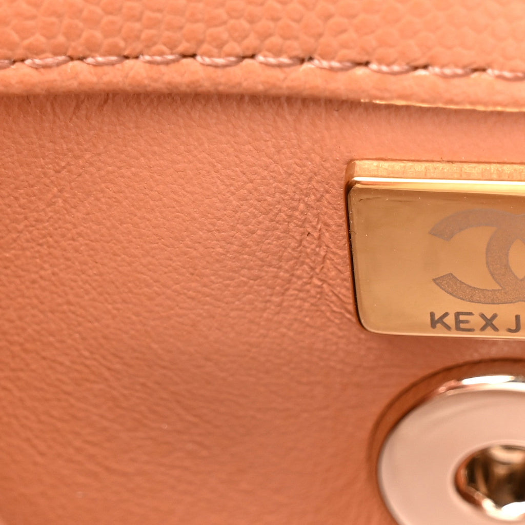 Caviar Quilted Lizard Embossed Mini Coco Handle Flap Beige