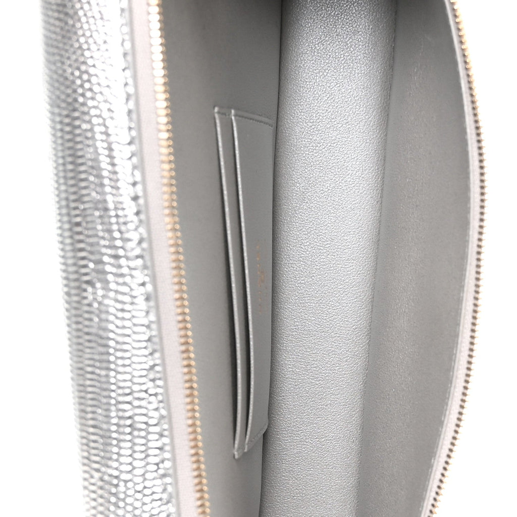 Lizard Embossed Calfskin Exoticoco Long Vanity With Chain Silvery