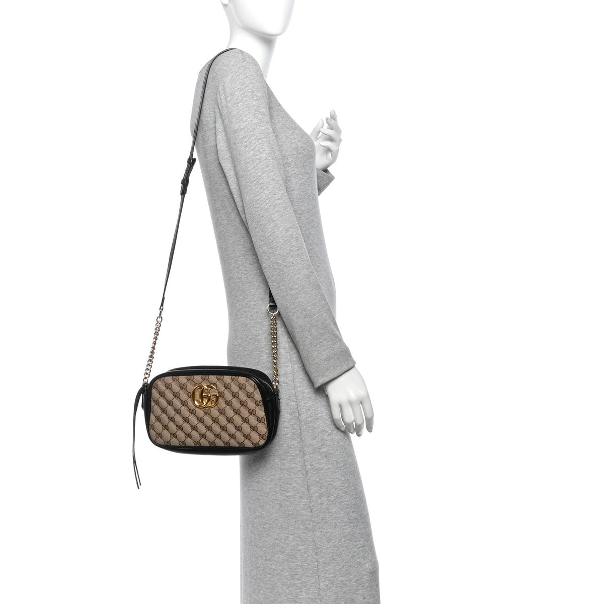 Monogram Matelasse Diagonal Small GG Marmont Chain Shoulder Bag Beige Black