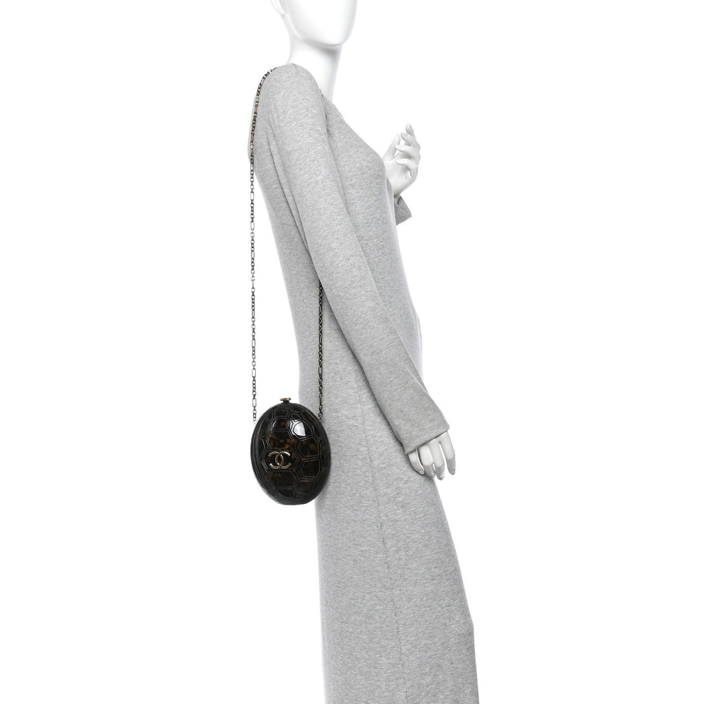 Plexiglass Shell CC Round Minaudiere Clutch Brown