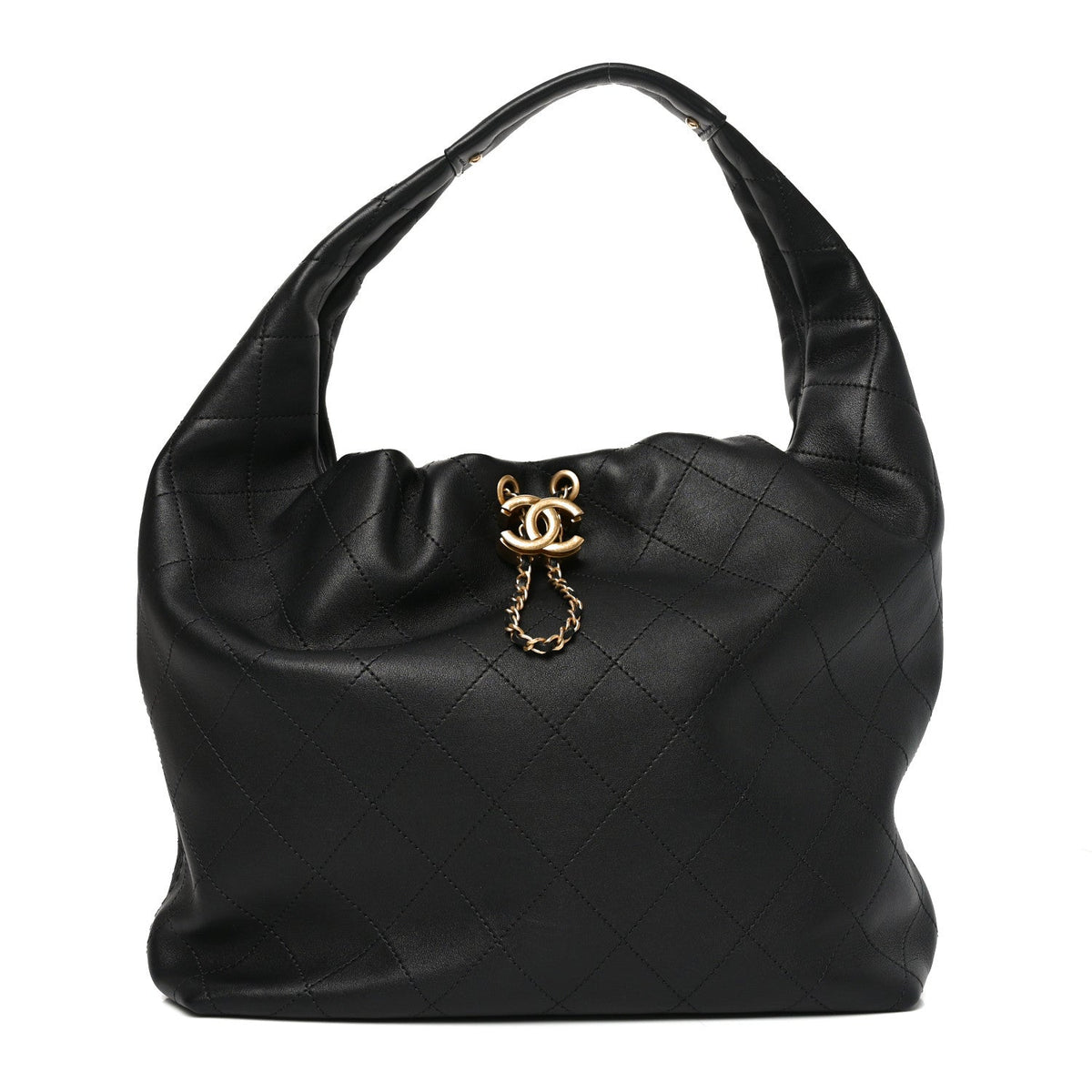 Calfskin Quilted Small Maxi Hobo Black