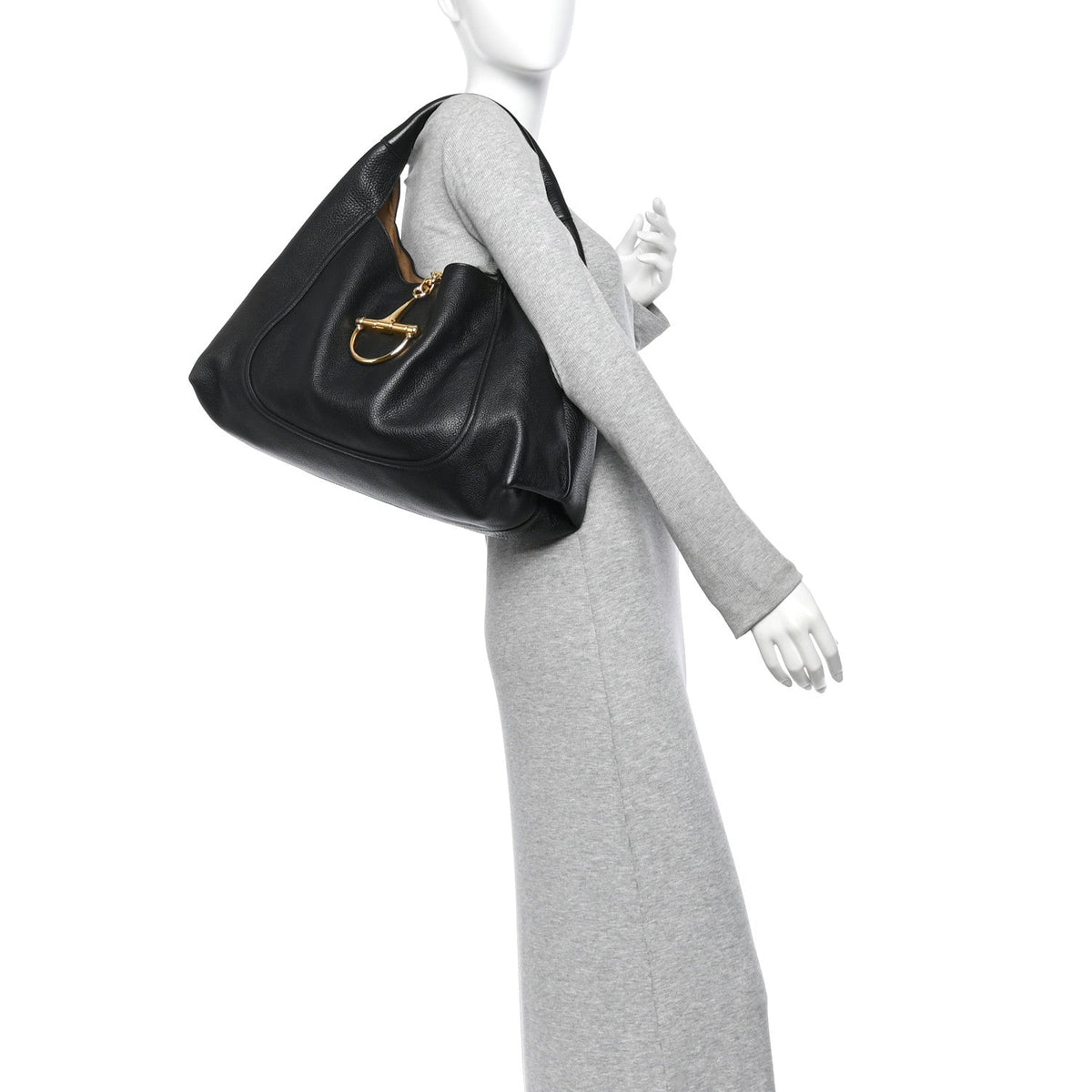 Grained Calfskin Softbit Maxi Shoulder Bag Black