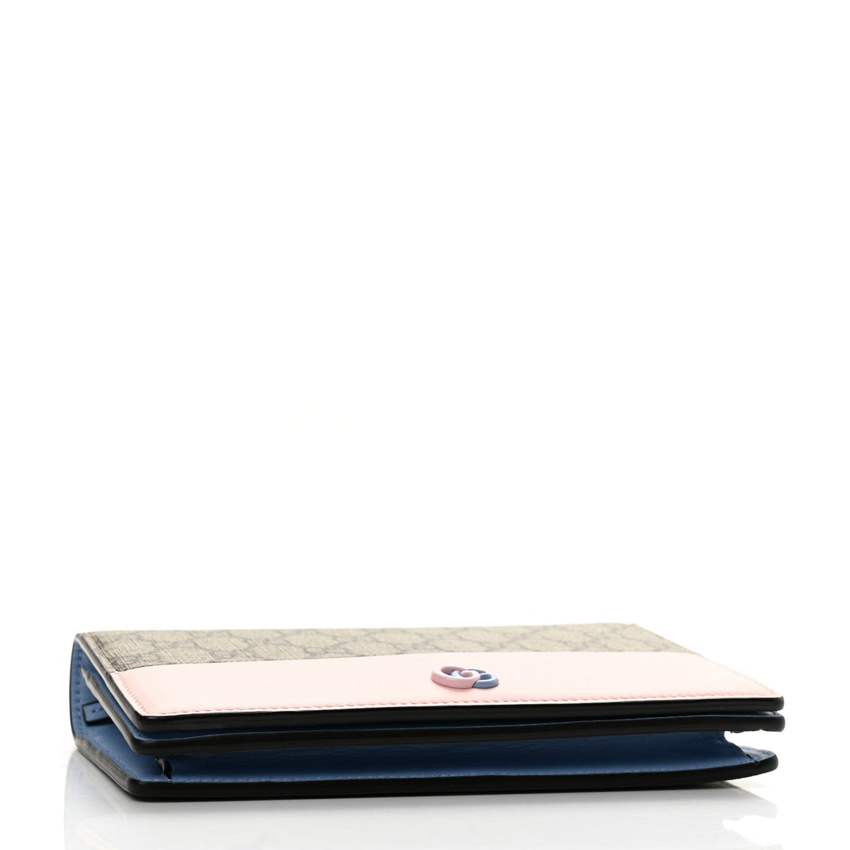 GG Supreme Monogram Textured Dollar Calfskin Mini GG Marmont Chain Wallet Light Pink Blue Beige