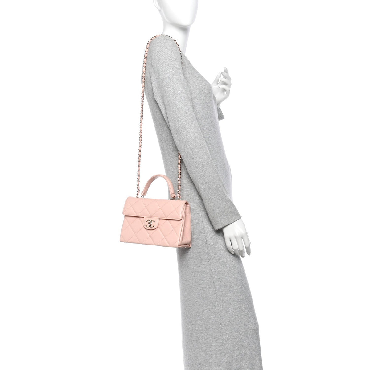 Caviar Quilted Mini Retro Twist Top Handle Flap Light Pink