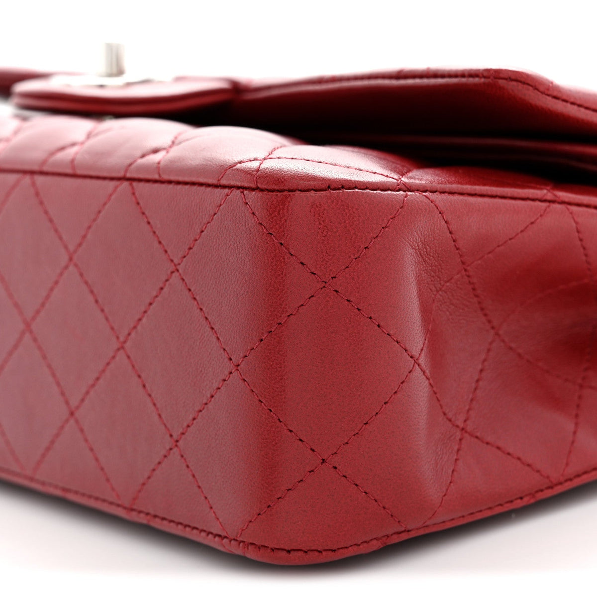 Lambskin Quilted Medium Double Flap Red