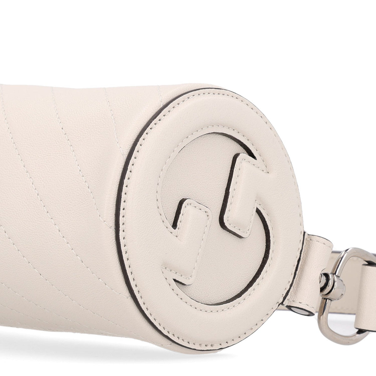 Sakai Be Green Calfskin Diagonal Stitched Mini Blondie Barrel Shoulder Bag Mystic White