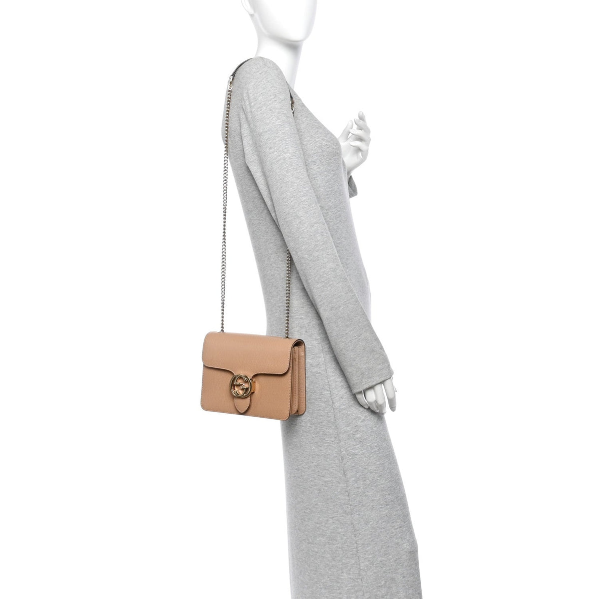 Dollar Calfskin Small Interlocking G Shoulder Bag Camelia