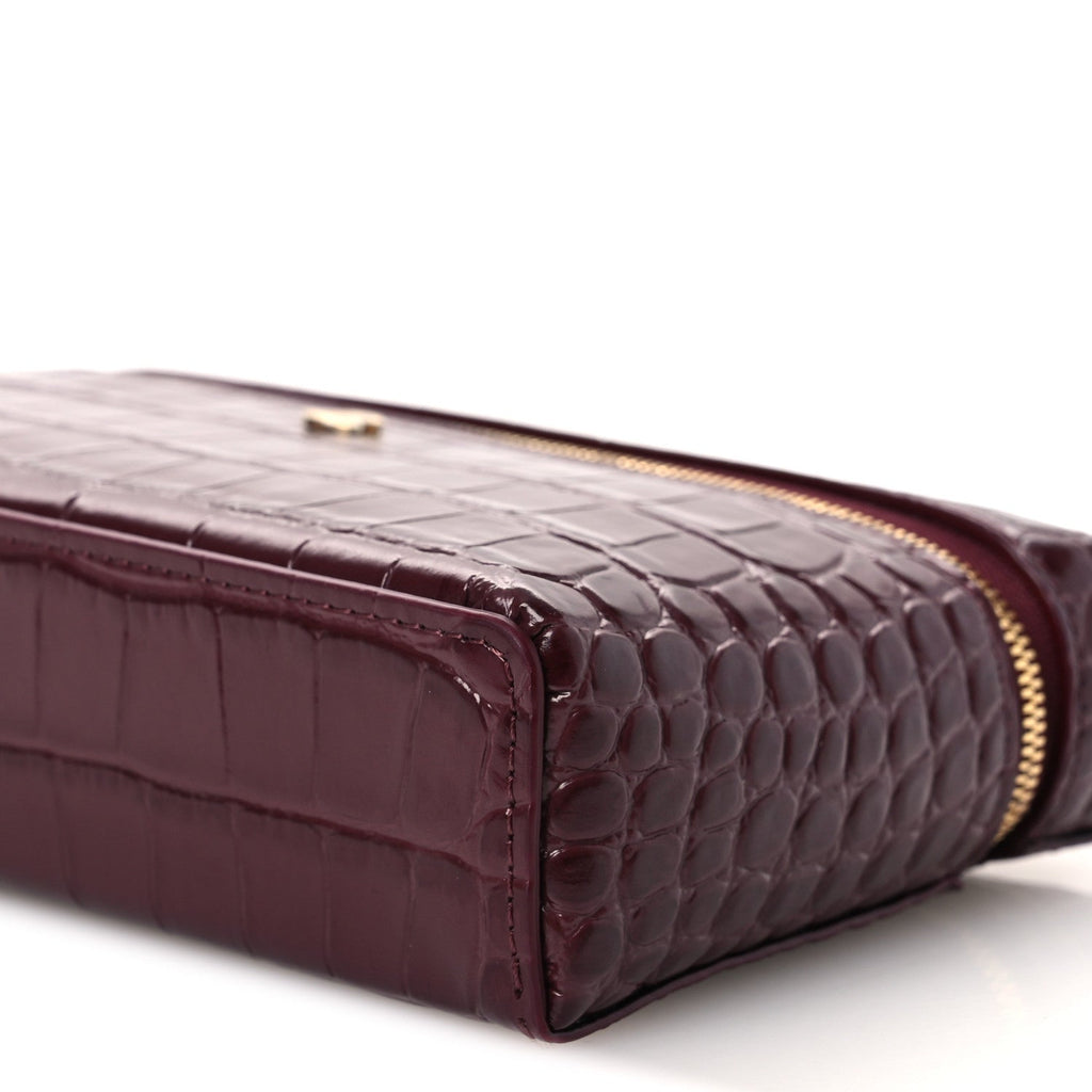 Calfskin Crocodile Embossed Crococo Exoticoco Vanity With Chain Dark Burgundy