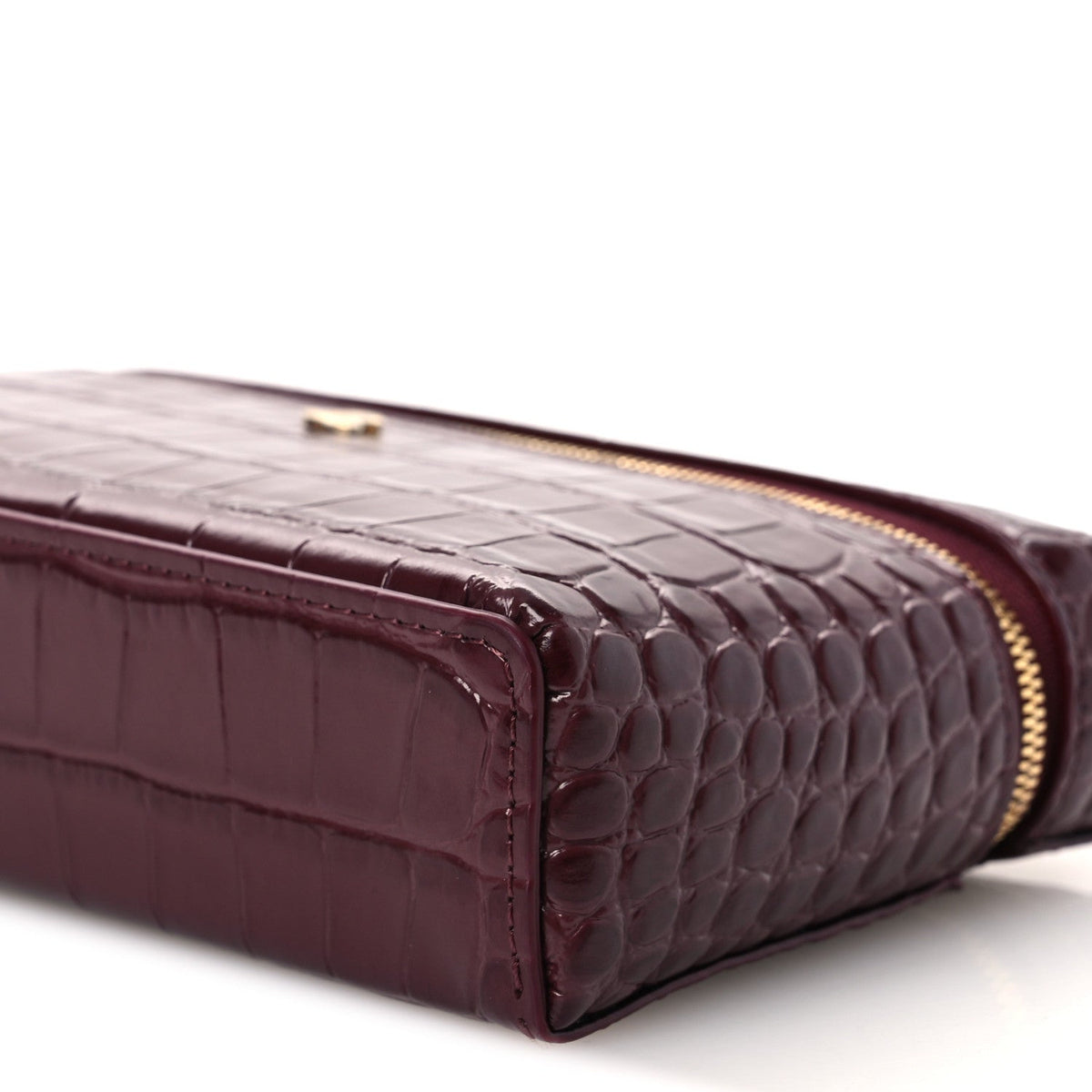 Calfskin Crocodile Embossed Crococo Exoticoco Vanity With Chain Dark Burgundy