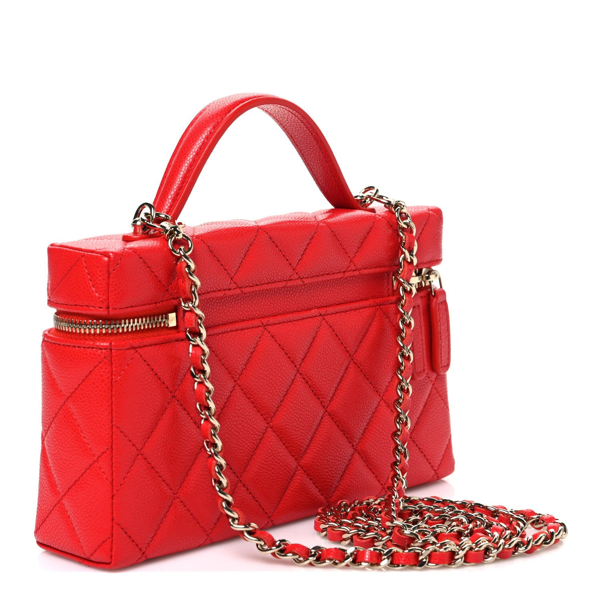 Caviar Quilted Top Handle Slim Vanity With Chain Red