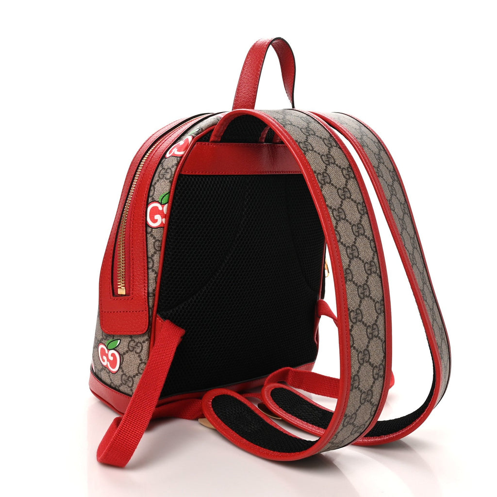 GG Supreme Monogram Apple Small Retro Interlocking G Day Backpack Beige Multicolor Lobster Red