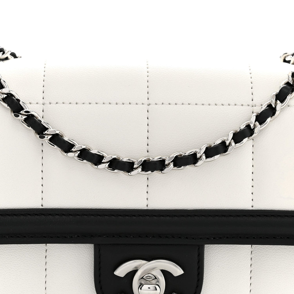 Lambskin Calfskin Mini Chocolate Bar Flap Bag White Black