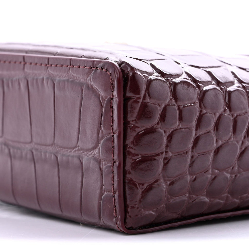 Calfskin Crocodile Embossed Crococo Exoticoco Vanity With Chain Dark Burgundy