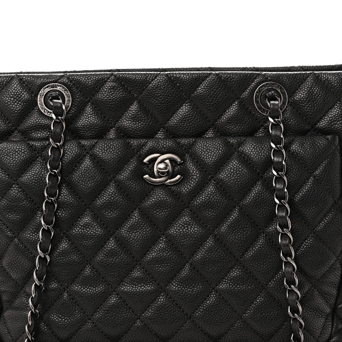 Caviar Quilted Shopping Tote Black Black