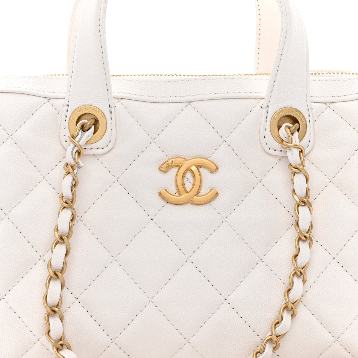 Caviar Quilted Large Bowling Bag White