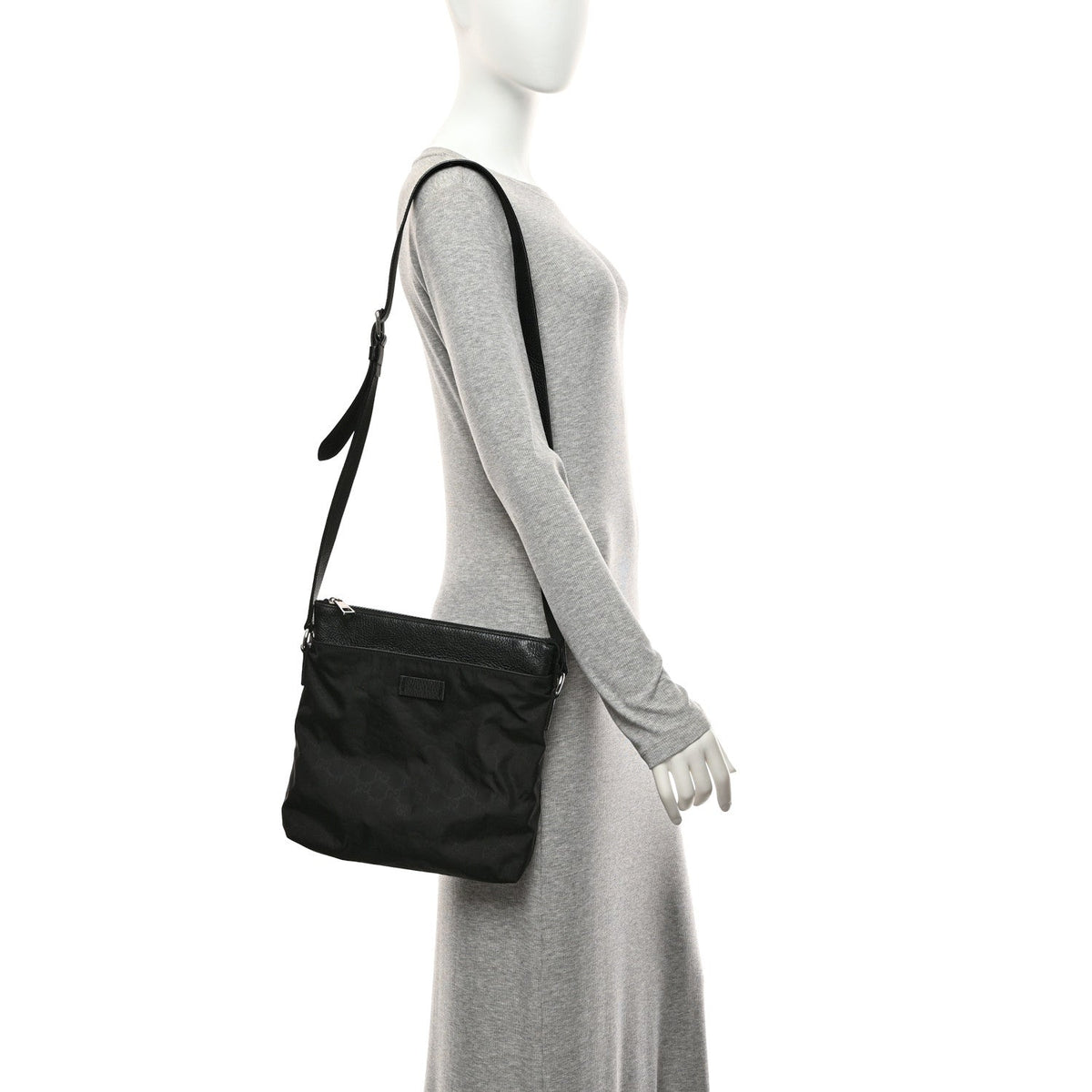 Nylon Monogram Dollar Calfskin Flat Messenger Bag Black