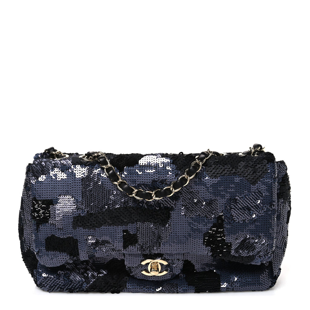 Sequin Quilted Medium Single Flap Black