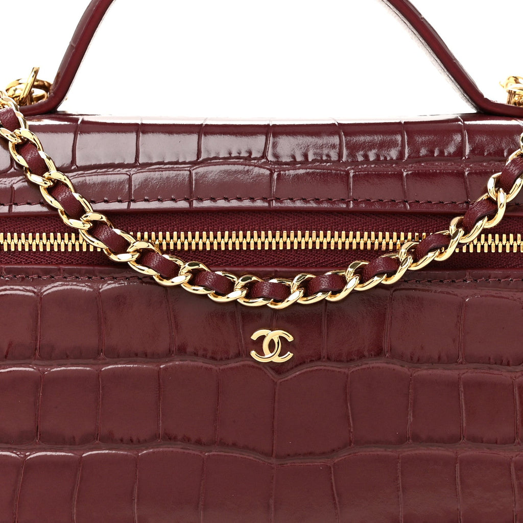 Calfskin Crocodile Embossed Crococo Exoticoco Vanity With Chain Dark Burgundy