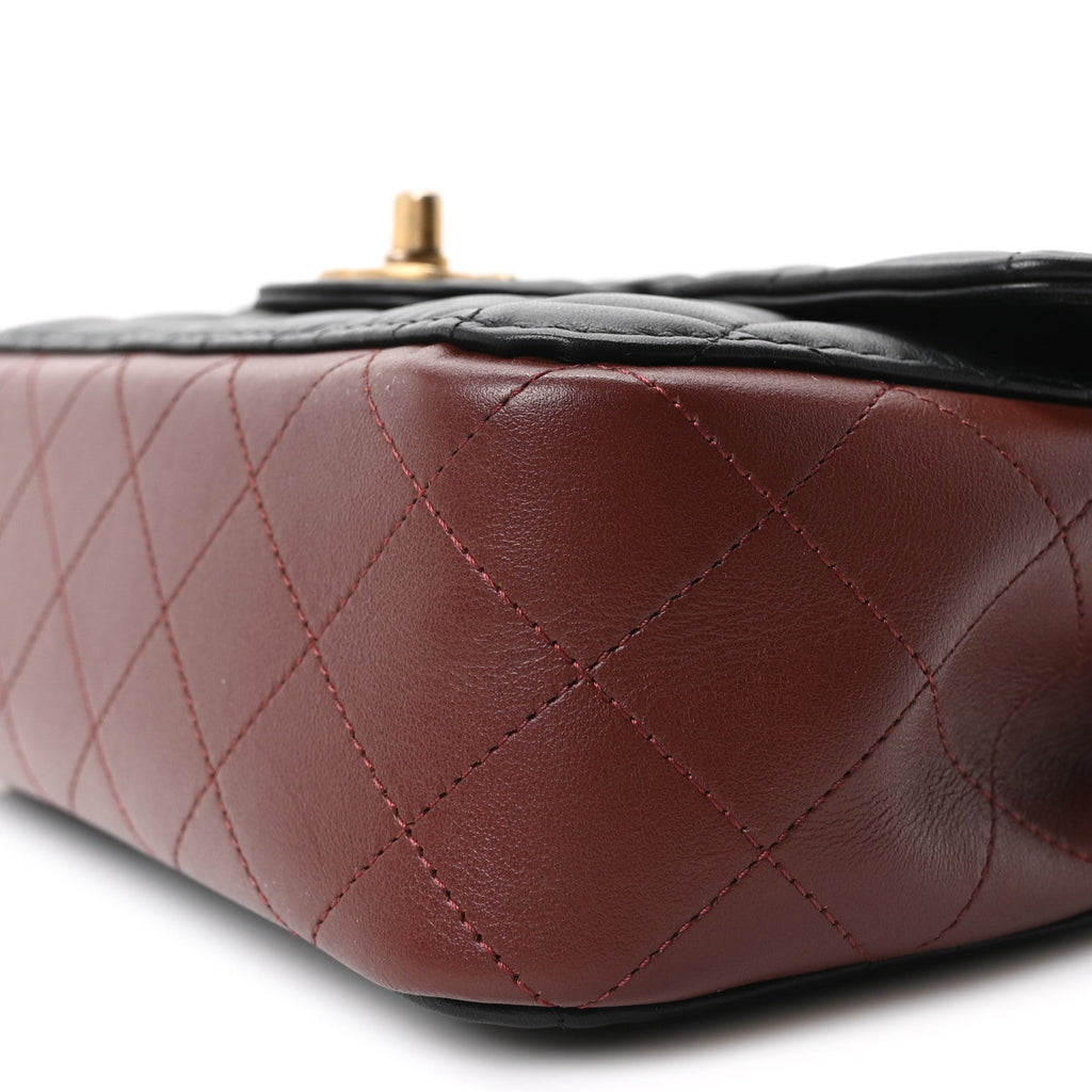 Calfskin Quilted Small Strap Into Flap Bag Black Burgundy