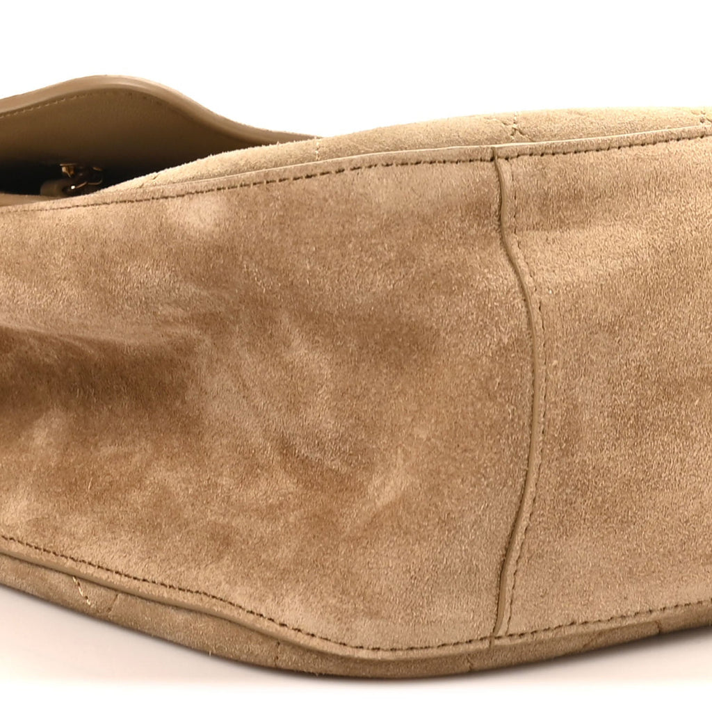 Suede Calfskin Small Souplissimo Maxi Flap Dark Beige