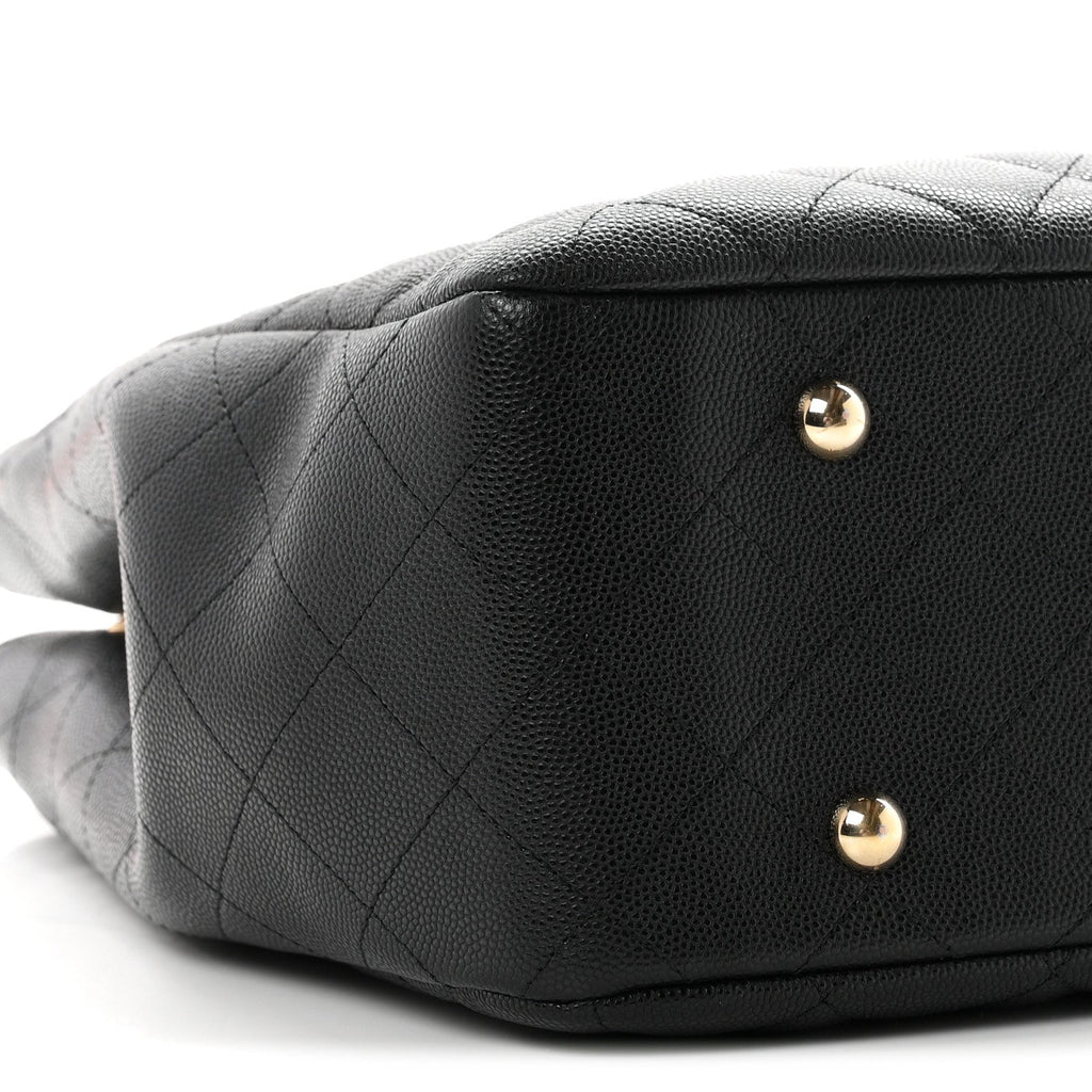 Caviar Quilted Small Shopping Tote Black