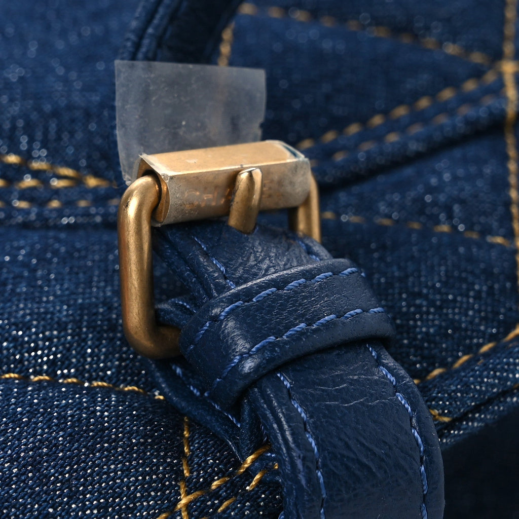 Denim Quilted Double You Backpack Blue Golden