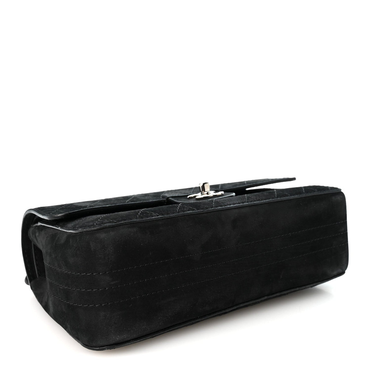 Suede Quilted Medium Double Flap Black