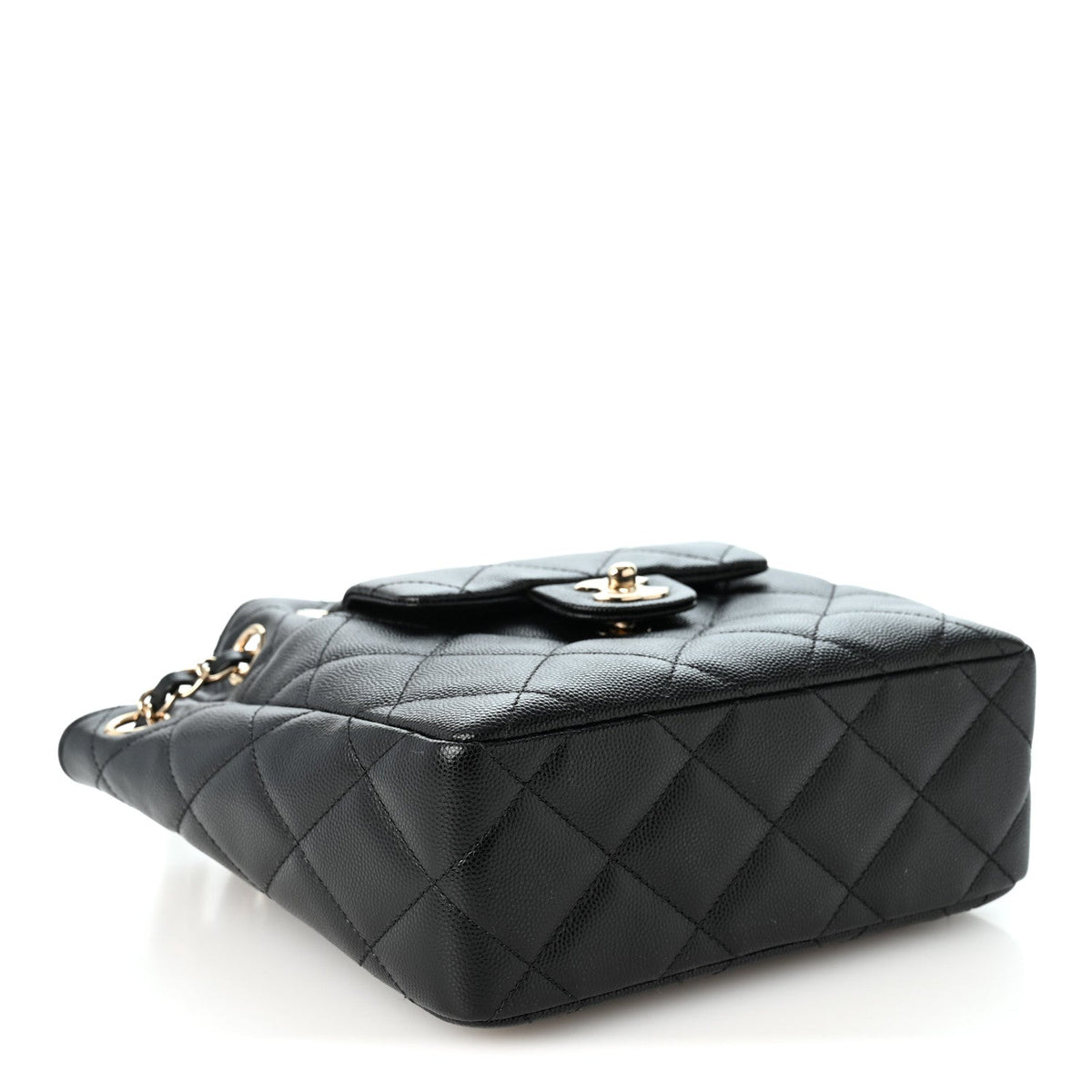 Caviar Quilted Flap Bucket Bag Black