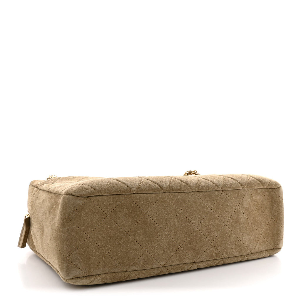 Suede Calfskin Quilted Camerissimo Camera Case Dark Beige