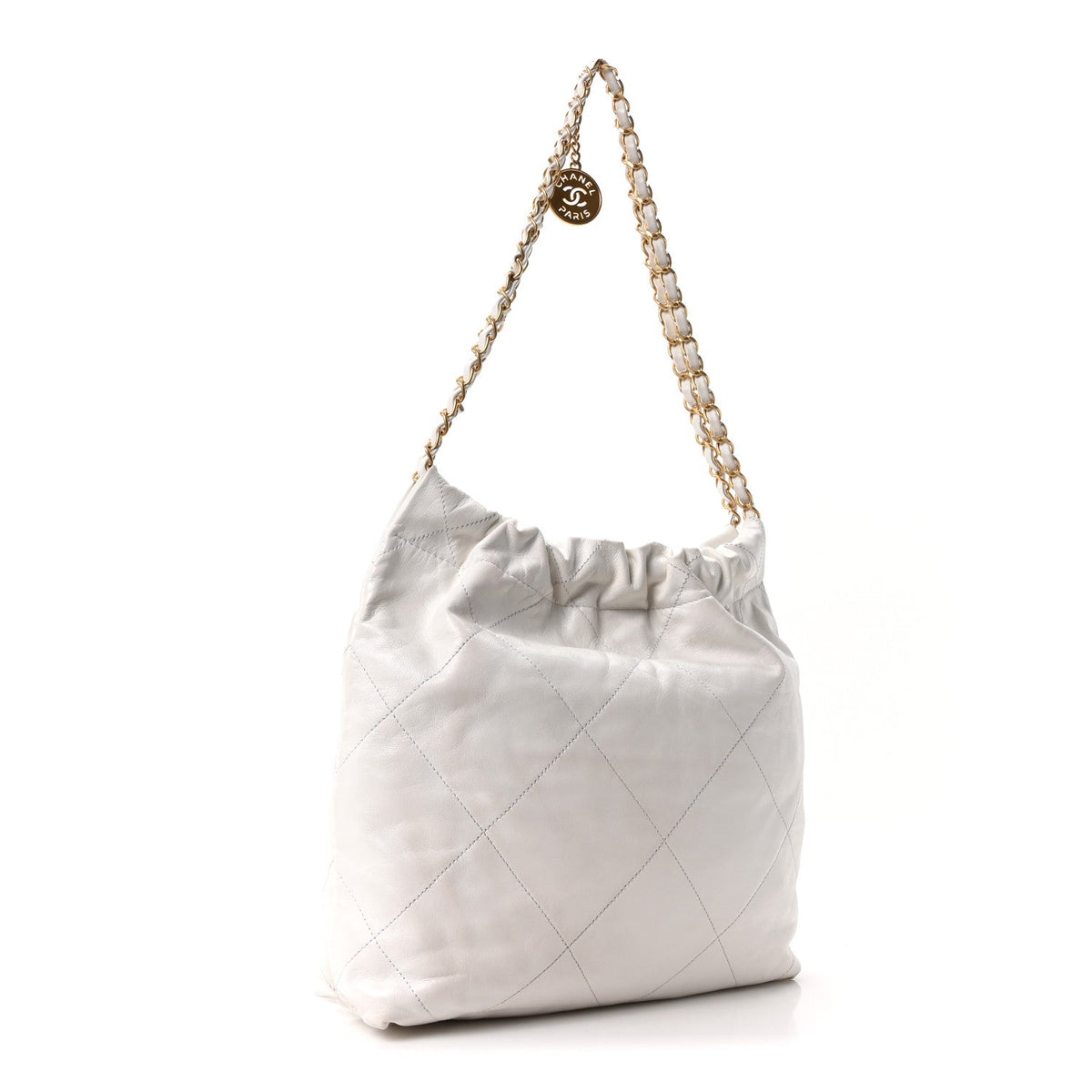 Shiny Calfskin Quilted Small Chanel 22 White