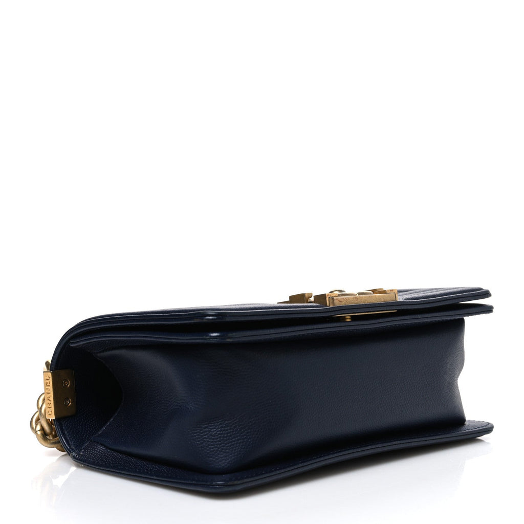 Caviar Quilted Small Boy Flap Navy