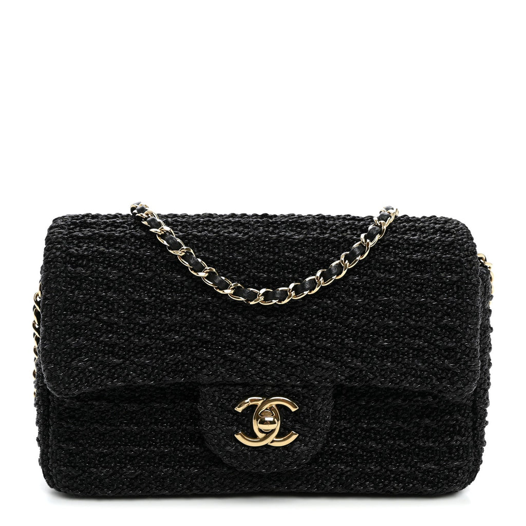 Woven Fabric Mini Rectangular Flap Black