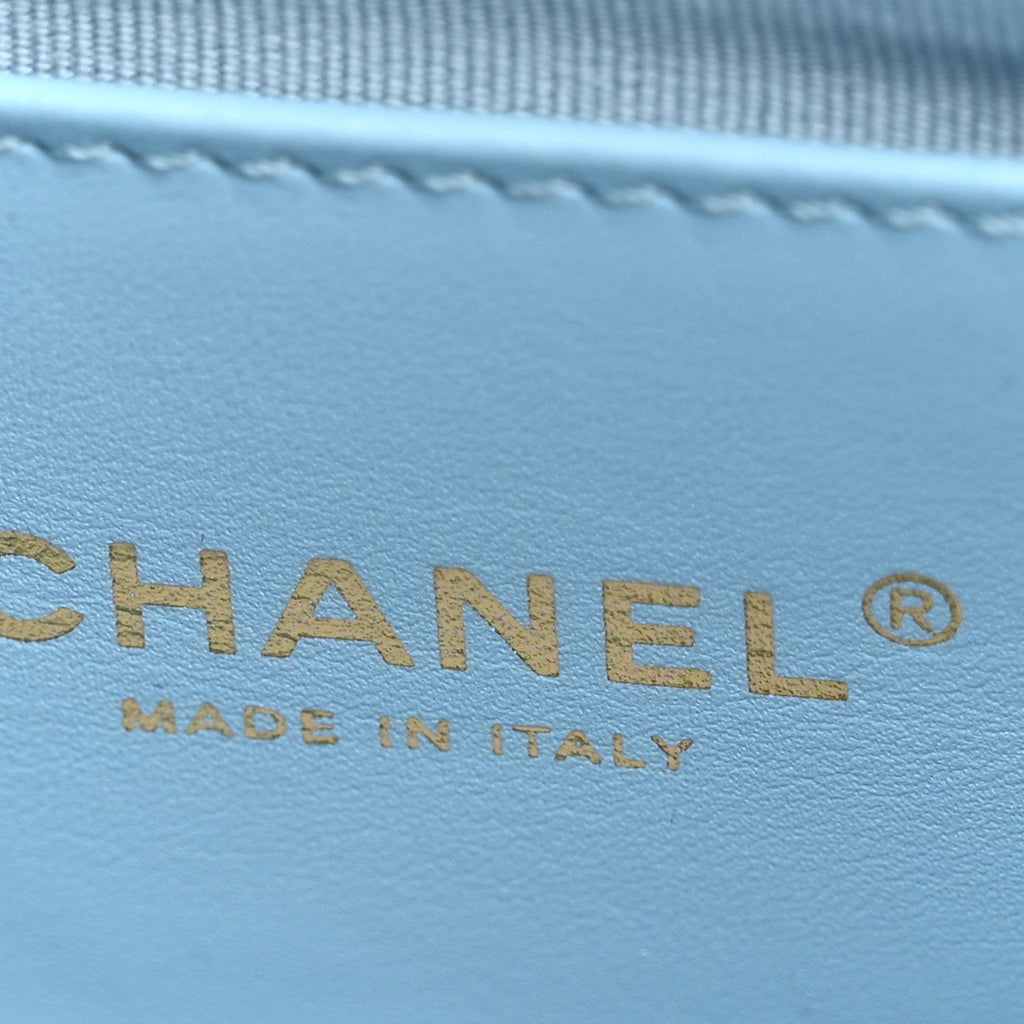 Lambskin Quilted CC Chain Flap Light Blue