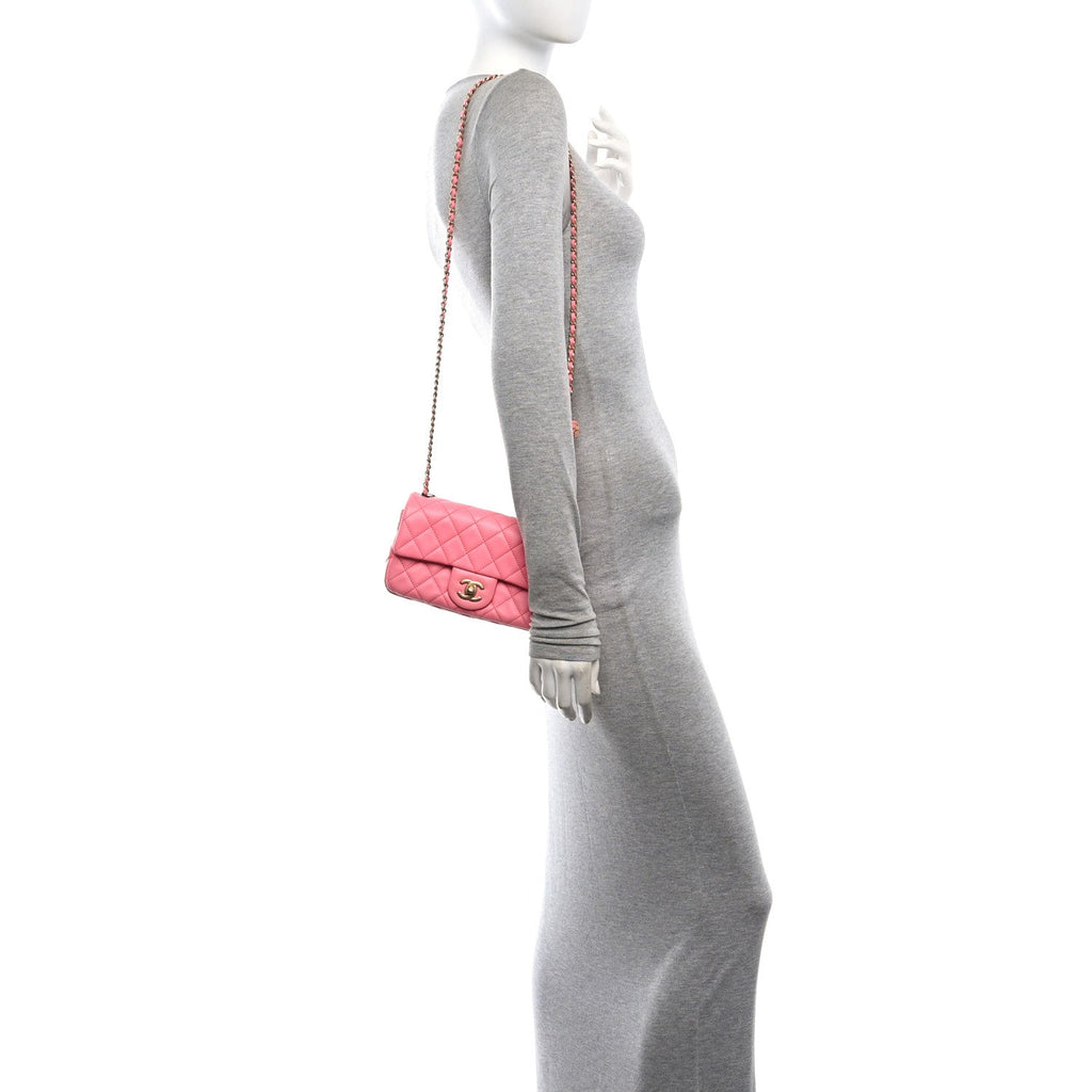 Lambskin Quilted Mini Rectangular Pearl Crush Flap Pink