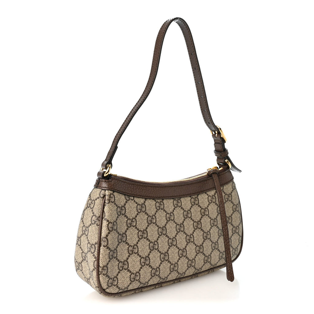 GG Supreme Monogram Textured Dollar Calfskin Small Ophidia Hobo Beige Ebony New Acero