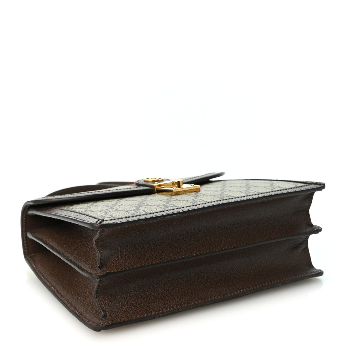 GG Supreme Monogram Textured Dollar Calfskin Web Small Ophidia Padlock Top Handle Bag Beige Ebony New Acero
