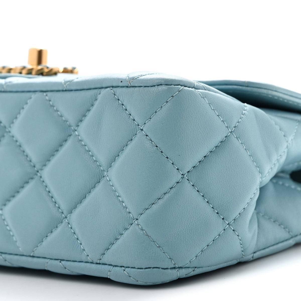 Lambskin Quilted Mini Strass On Top Flap Blue