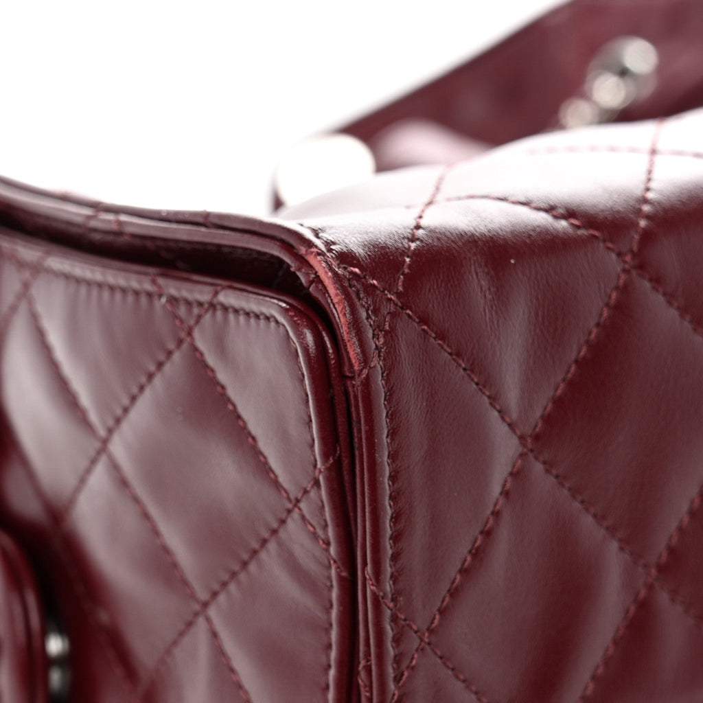 Shiny Crumpled Calfskin Quilted Medium Chanel 25 Handbag Dark Burgundy