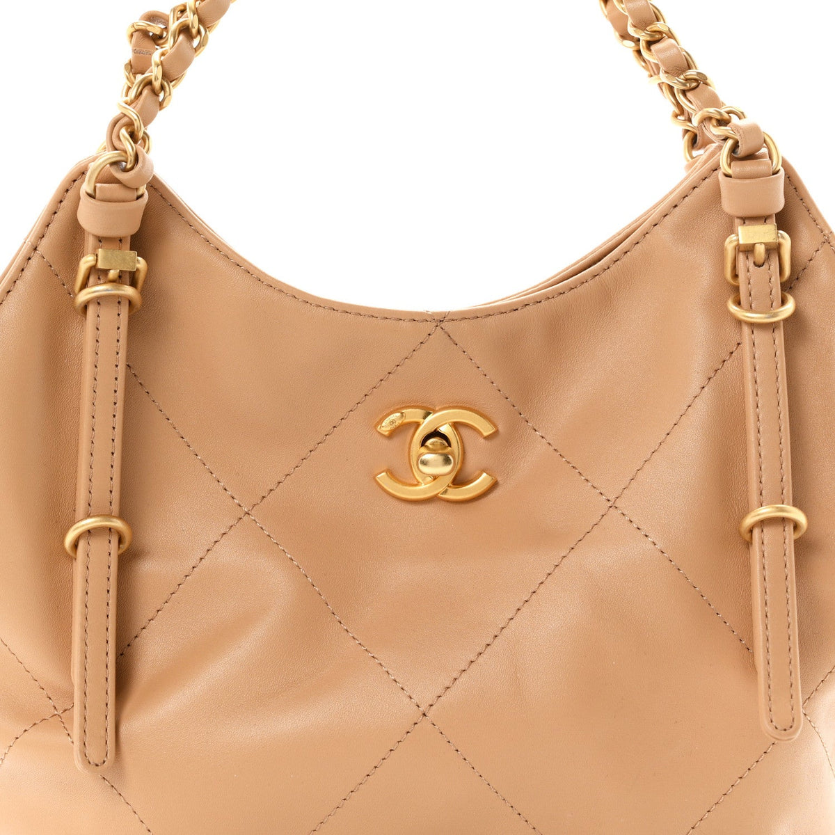 Calfskin Quilted Small Shopping Bag Beige