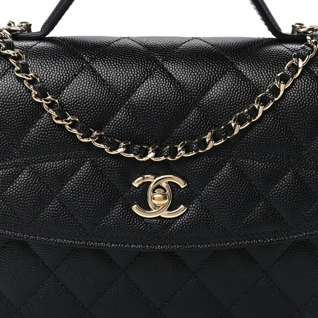 Caviar Quilted Trendy Handle Clutch With Chain Black