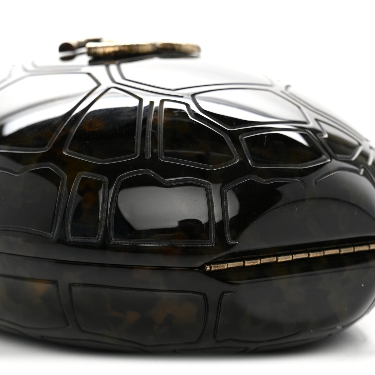 Plexiglass Shell CC Round Minaudiere Clutch Brown