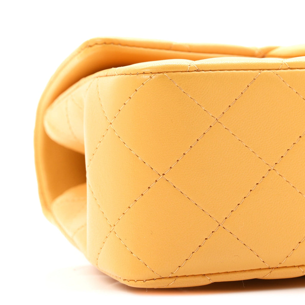 Lambskin Quilted Mini Top Handle Rectangular Flap Yellow
