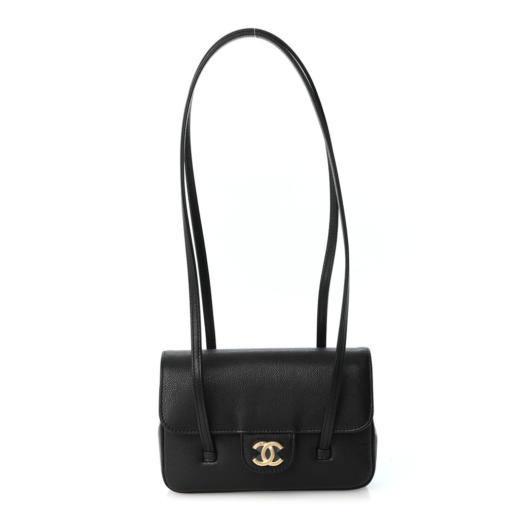Shiny Caviar Mini Preppy Coco Shoulder Bag Black