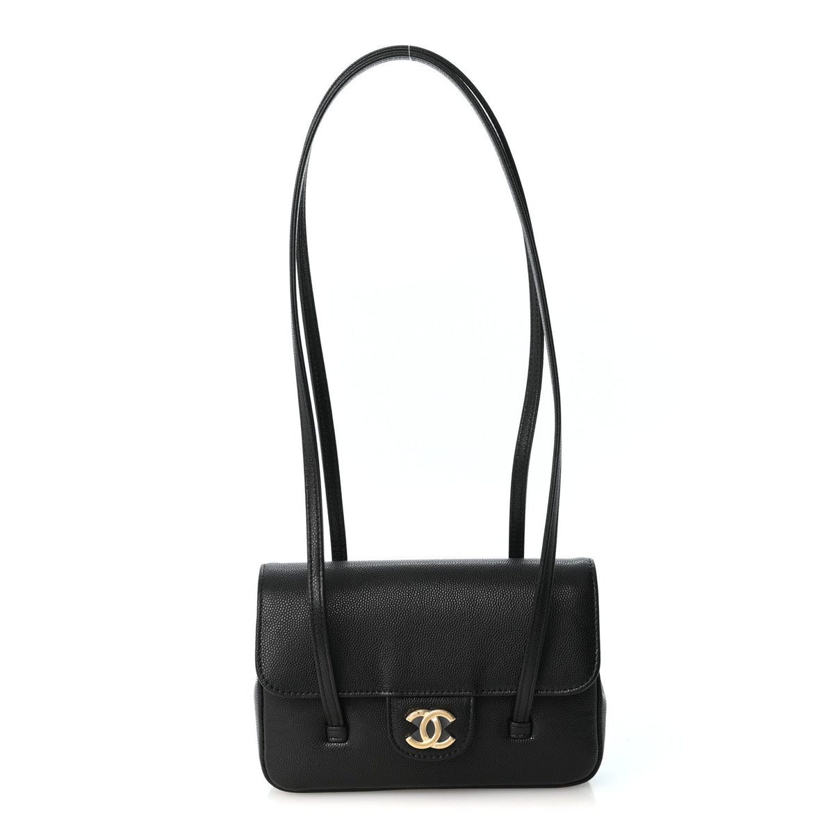 Shiny Caviar Mini Preppy Coco Shoulder Bag Black