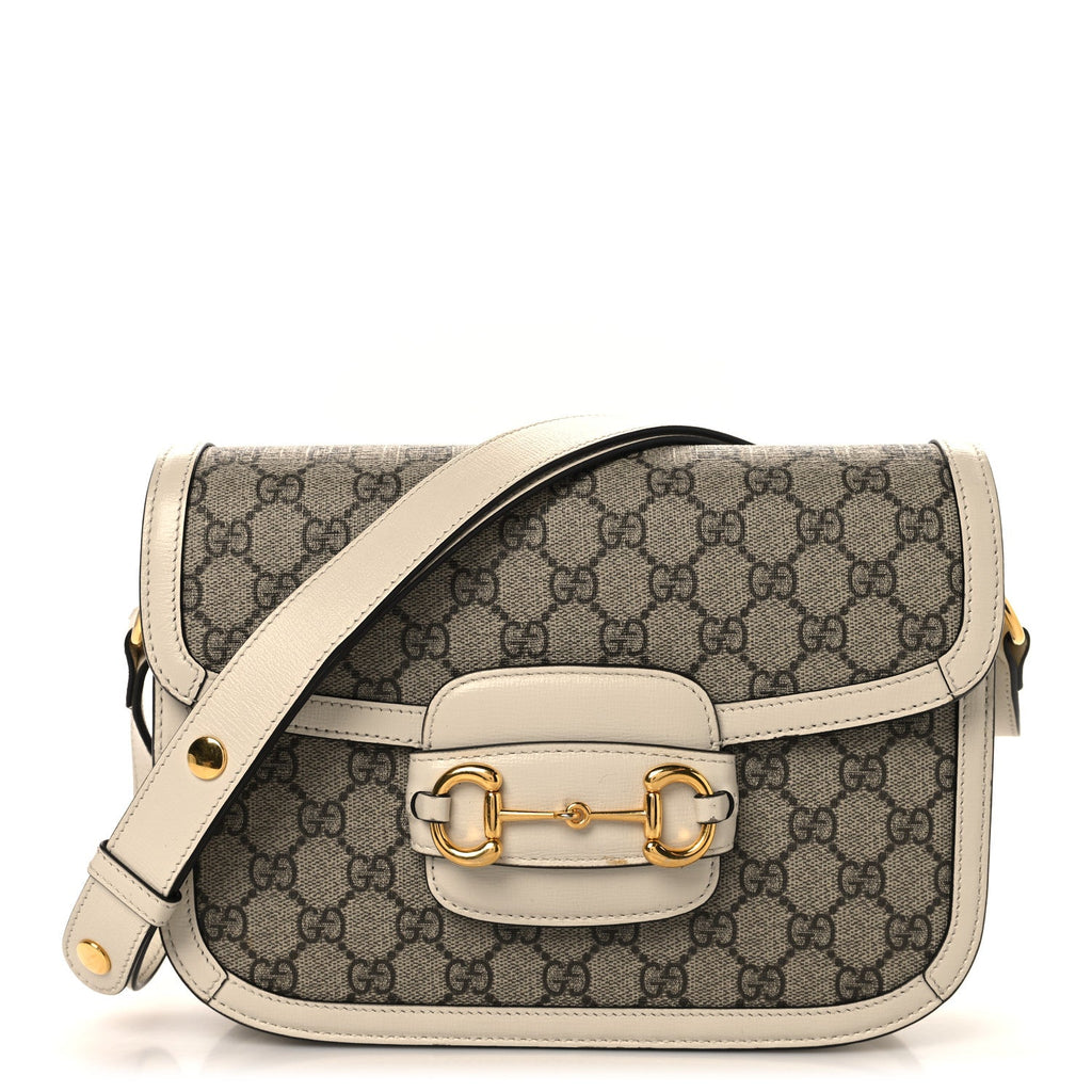GG Supreme Monogram Horsebit 1955 Shoulder Bag Beige Mystic White