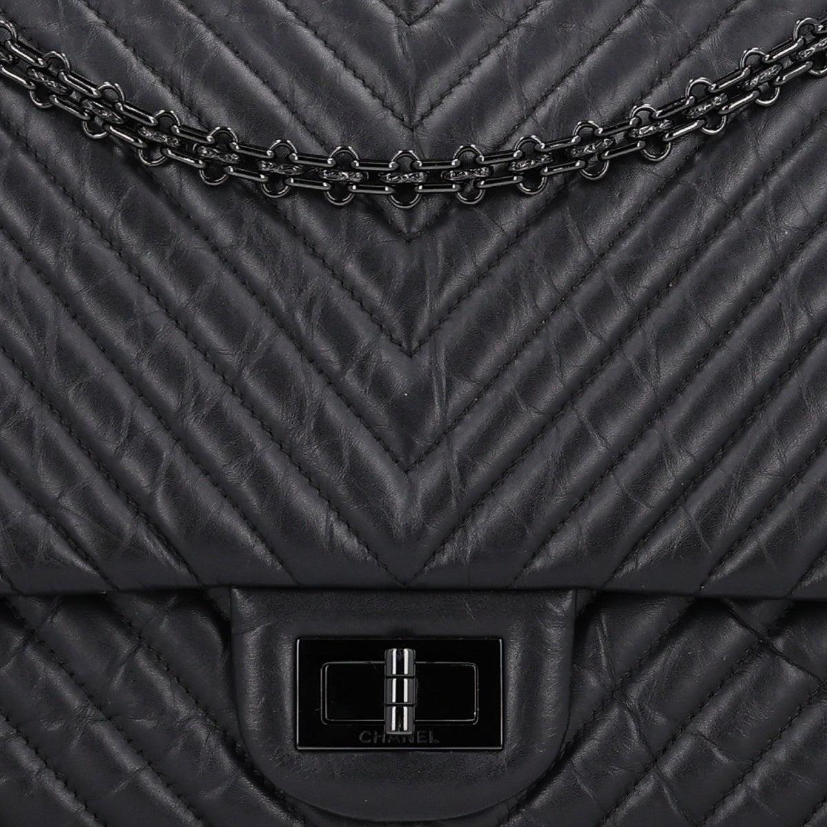 Aged Calfskin Chevron Quilted 2.55 Reissue 227 Flap So Black