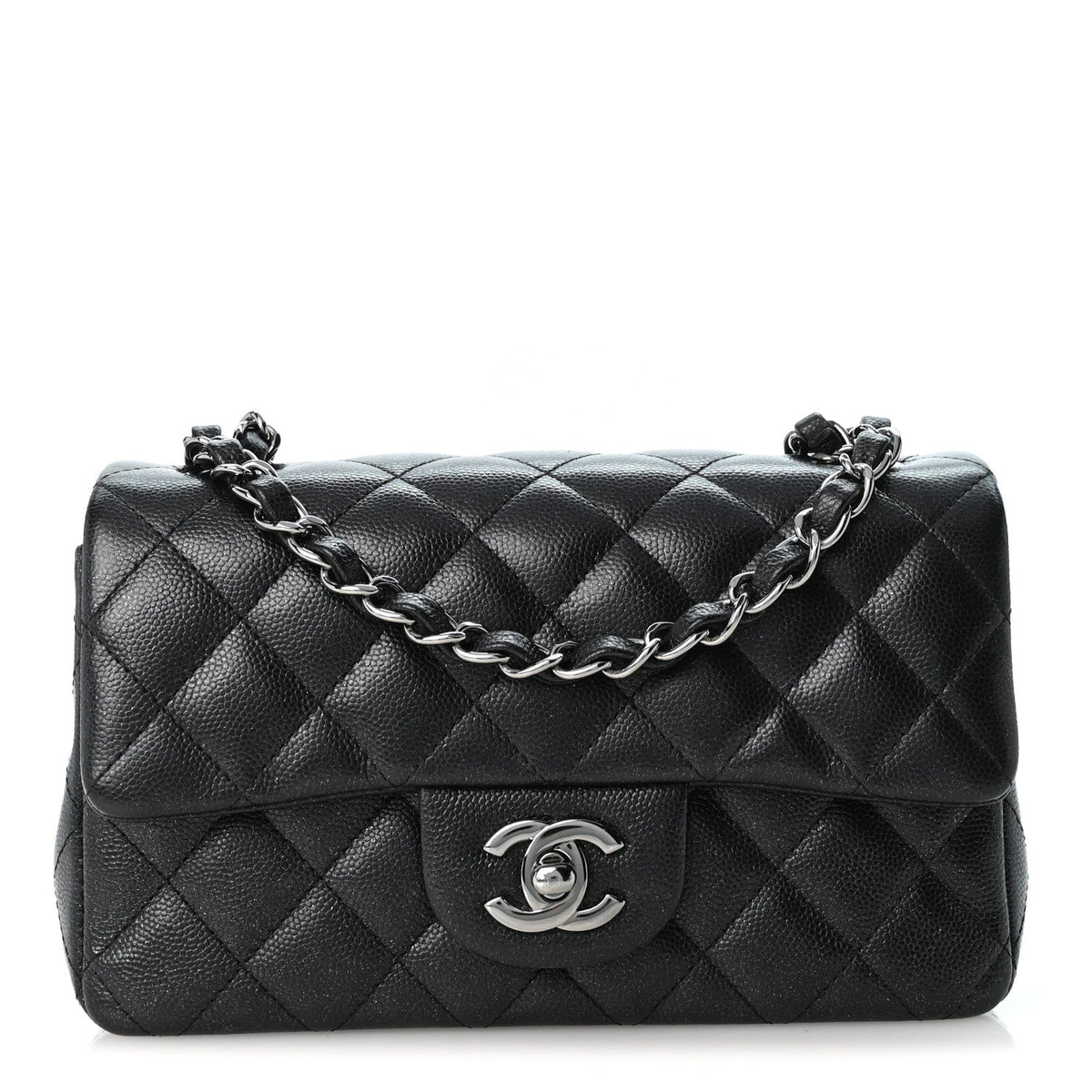 Iridescent Caviar Quilted Mini Rectangular Flap Black