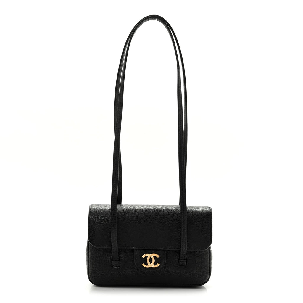 Shiny Caviar Mini Preppy Coco Shoulder Bag Black